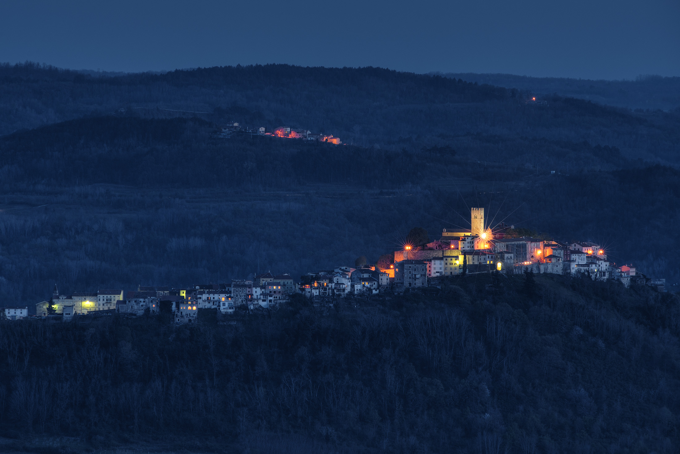 Motovun by Night Panorama of the historic city of Motovun in Istria, Croatia